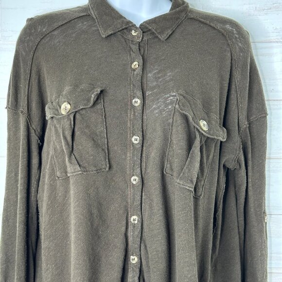 Free People We the Free Womens Penelope Button Down Shirt Army Green Size Small - Picture 3 of 10